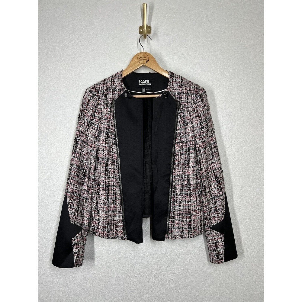 Karl Lagerfeld Womens Tweed Double Zip Moto Jacket Blazer IT 44 US Medium